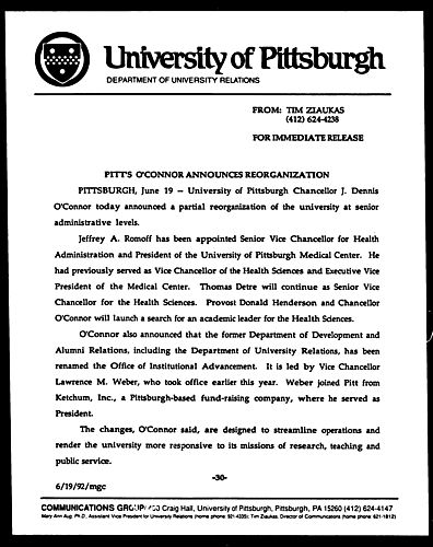 Pitts O'connor Announces Reorganization