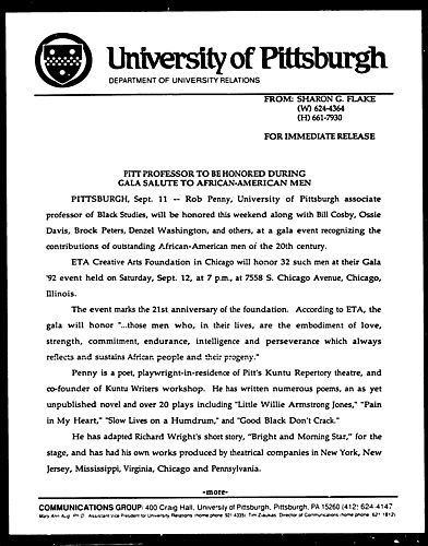 Pitt Professor to Be Honored During Gala Salute to African-American Men