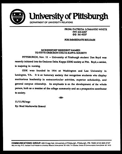 Mckeesport Resident Named to Pitt's Omicron Delta Kappa Society