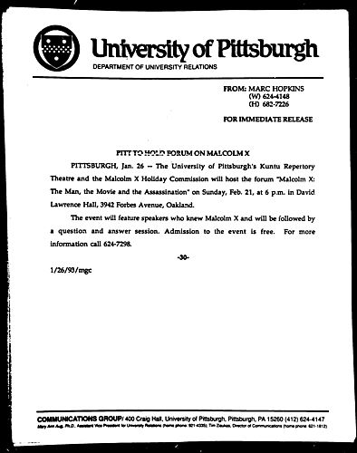 Pitt to Hold Forum on Malcolm X