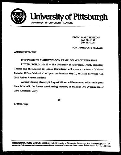 Pitt Presents August Wilson at Malcolm X Celebration