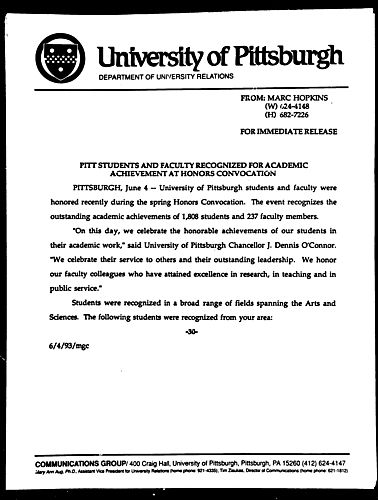 Pitt Students and Faculty Recognized for Academic Achievement at Honors Convocation