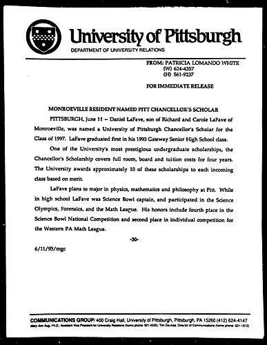 Monroeville Resident Named Pitt Chancellor's Scholar