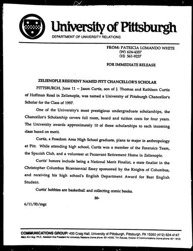 Zelienople Resident Named Pitt Chancellor's Scholar