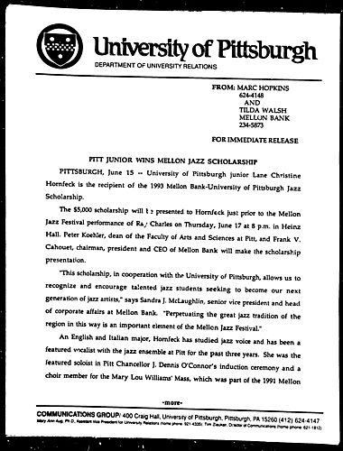 Pitt Junior Wins Mellon Jazz Scholarship