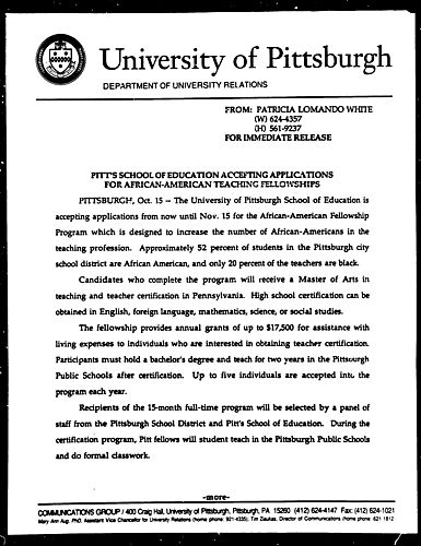 Pitt's School of Education Accepting Applications for African-American Teaching Fellowships