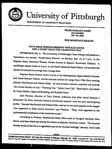 Pitt Dear Friends Presents Vintage Songs and a Sweet Treat for Valentine's Day