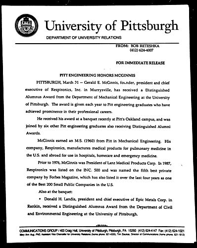 Pitt Engieering Honors Mcginnis