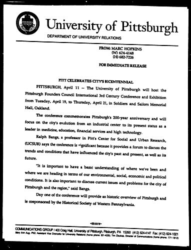 Pitt Celebrates City's Bicentennial