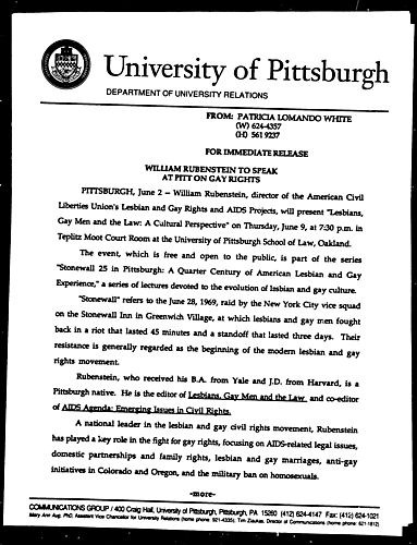 William Rubenstein to Speak At Pitt on Gay Rights