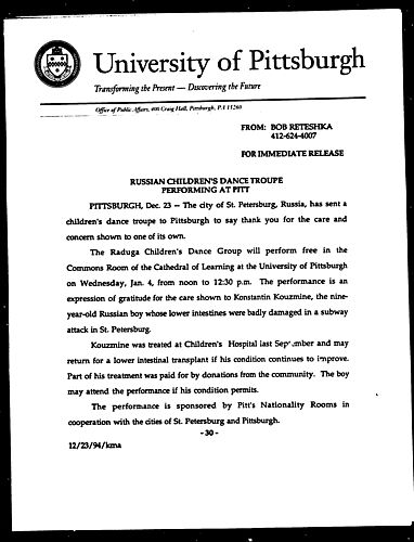 Russian Children's Dance Troupe Performing at Pitt