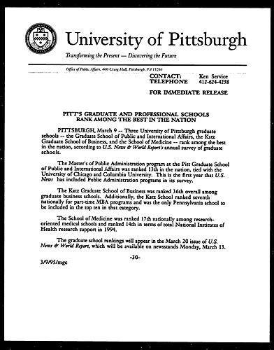 Pitt's Graduate and Profesional Schools Rank Among the Best in the Nation
