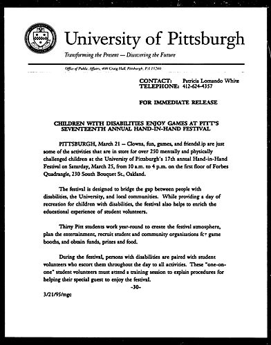 Children with Disabilities Enjoy Games at Pitt's Seventeenth Annual Hand-In-Hand Festival