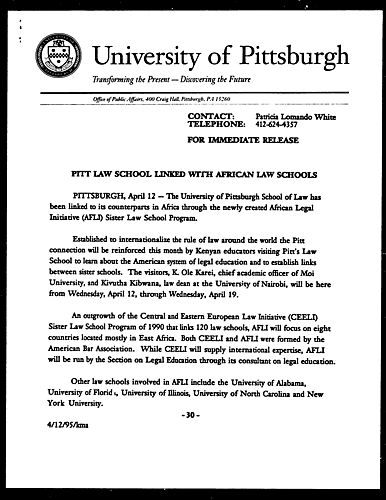 Pitt Law School Linked with African Law Schools