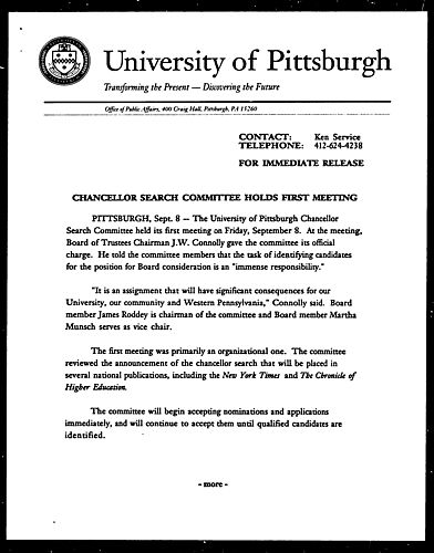 Chancellor Search Committee Holds First Meeting