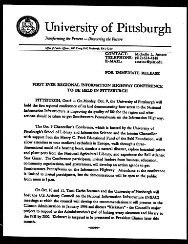 First Ever Regional Information Highway Conference to Be Held in Pittsburgh