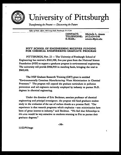 Pitt School of Engineering Receives Funding for Chemical Engineering Graduate Program