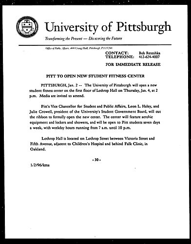Pitt to Open New Students Fitness Center