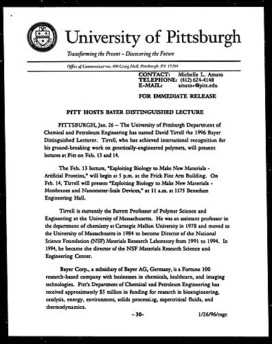 Pitt Hosts Bayer Distinguished Lecture