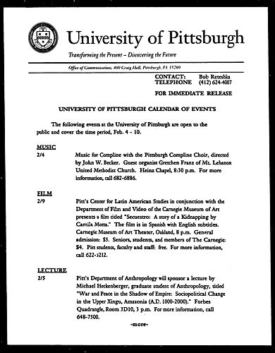 University of Pittsburgh Calendar of Events
