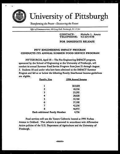 Pitt Engineering Impact Program Conducts its Annual Summer Food Service Program