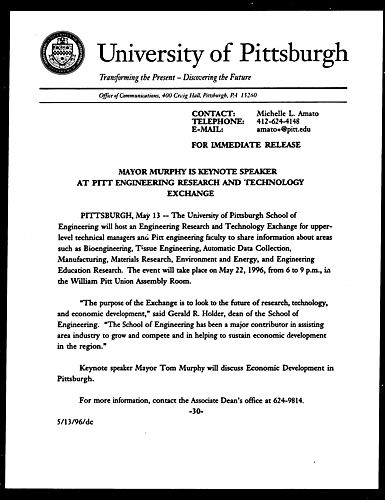 Mayor Murphy is Keynote Speaker at Pitt Engineering Research and Technology Exchange