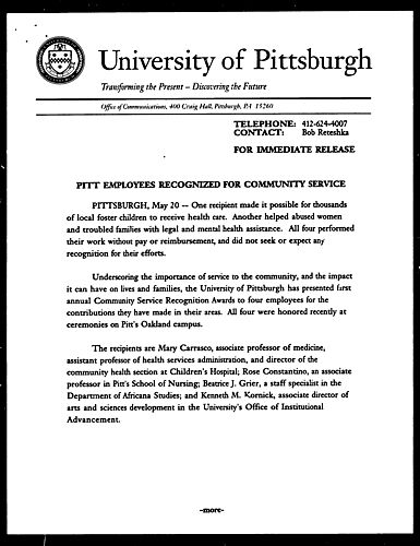 Pitt Employees Recognized for Community Service