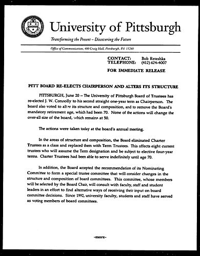 Pitt Board Re-Elects Chairperson and Alters Its Structure