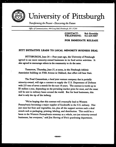 Pitt Initiative Leads to Local Minority Business Deal