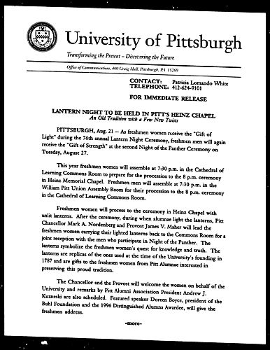 Lantern Night to Be Held in Pitt's Heinz Chapel