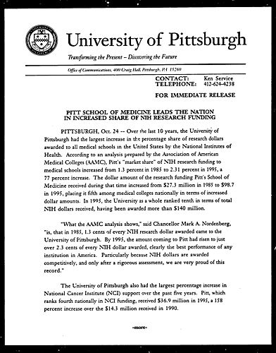 Pitt School of Medicine Leads the Nation in Increased Share of NIH Research Funding