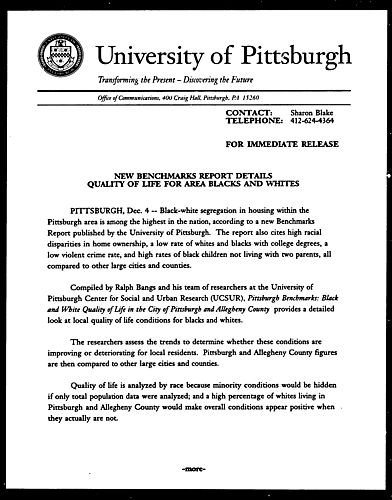 New Benchmarks Report Details Quality of Life for Area Blacks and Whites