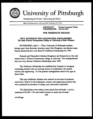 Pitt Students Win Goldwater Scholarships