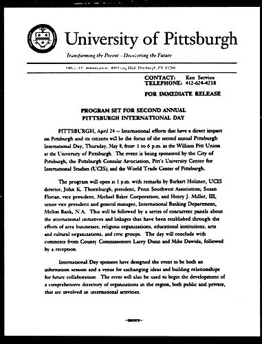 Program Set for Second Annual Pittsburgh International Day