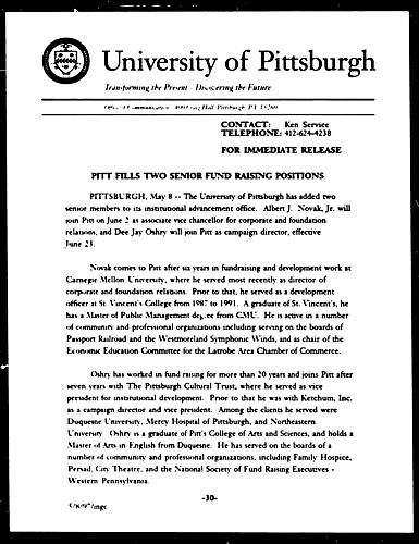 Pitt Fills Two Senior Fund Raising Position