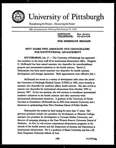 Pitt Names Two Associate Vice Chancellors for Institutional Advancement