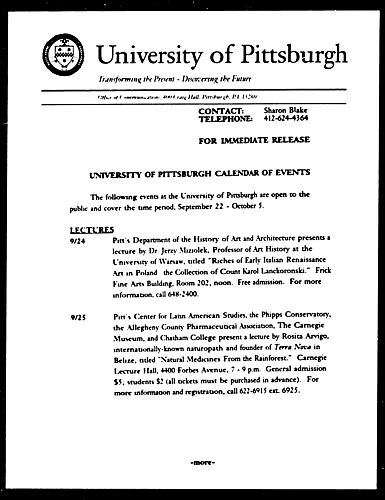 University of Pittsburgh Calendar of Events