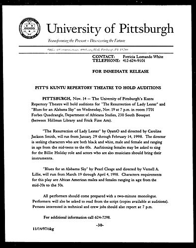 Pitt's Kuntu Repertory Theatre to Hold Auditions