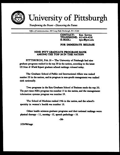 Nine Pitt Graduate Programs Rank Among the Top 20 in the Nation