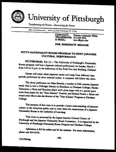 Pitt's Nationality Rooms Program to Host Japanese Cultural Performance