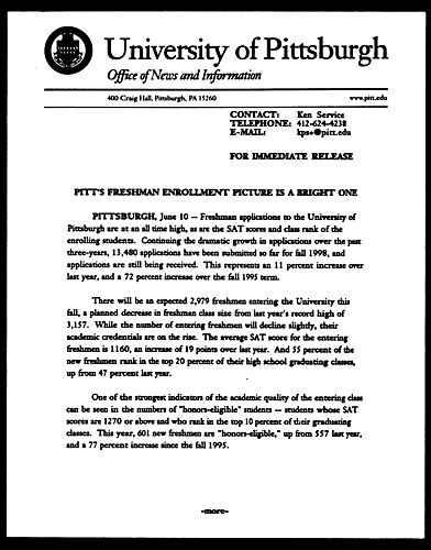 Pitt's Freshman Enrollment Picture is a Bright One