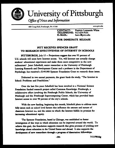 Pitt Receives Spencer Grant to Research Effectiveness of Internet in Schools