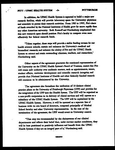 Pitt - UPMC Health System Agreement Strengthens Region's World Class Health Care Research and Delivery