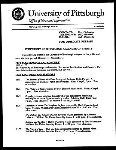 University of Pittsburgh Calendar of Events