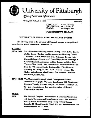 University of Pittsburgh Calendar of Events