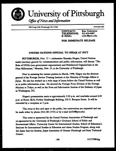 United Nations Official to Speak at Pitt