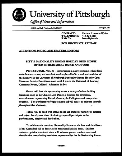 Pitt's Nationality Rooms Holiday Open House Offers Ethnic Song, Dance and Food