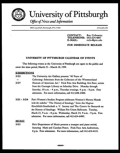 University of Pittsburgh Calendar of Events