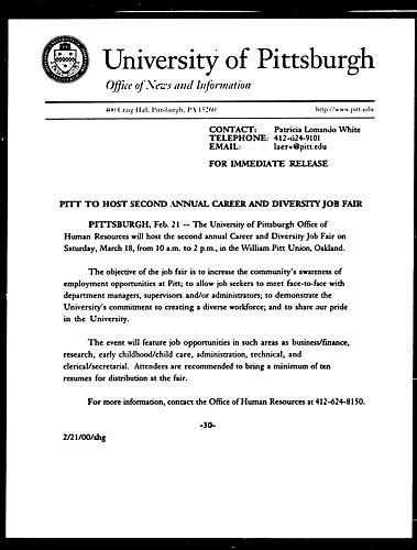 Pitt to Host Second Annual Career and Diversity Job Fair