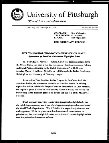 Pitt to Sponsor Two-Day Conference on Brazil